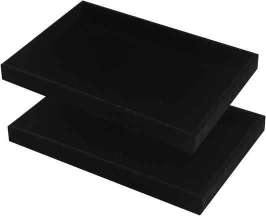 2pcs/Set Velvet Jewelry Tray, Grids Large Storage Tray for Bracelet Bangle Beads Display, Jewellery Organizer Box Tray for Home Drawer or Shop Store Selling Show (Black Velvet)
