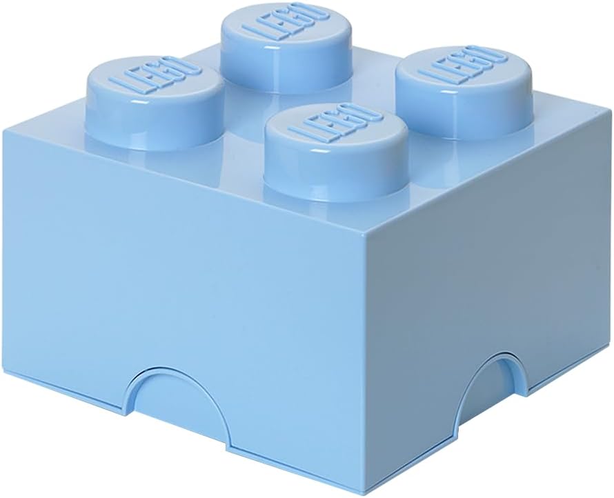 Room Copenhagen, LEGO Brick Box Stackable Storage Containers - Decorative Organizational Building Blocks for Kid’s Toys and Accessories - 9.84 x 9.84 x 7.09in - Brick 4, Light Royal Blue