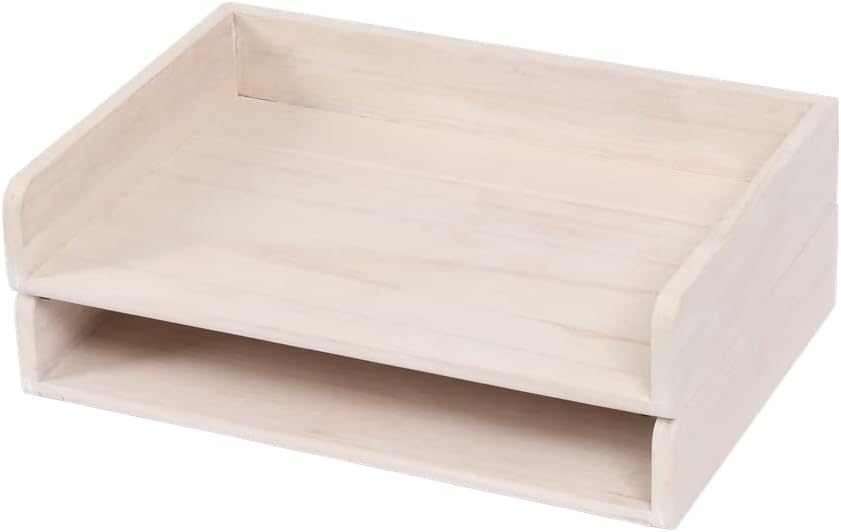 Stackable Letter Tray 2 Pack - Wood Desk File Trays Letter/A4 Paper Organizer Shelf - Wooden Document Shelf Desktop Folder Rack Organization for Office Storage White(2CTP-WH)