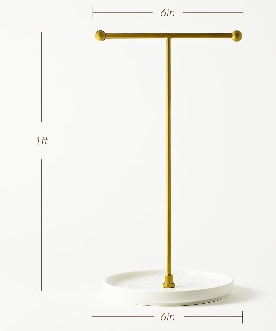 VROOMIUM Necklace Holder Stand - 6in Ceramic Base X 1ft Height, Aesthetic Decor for Bedroom, Jewelry Organizer for Necklace, Bracelets, Rings, Exhibidor de Collares- Classic White