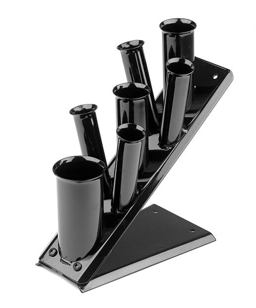 Pibbs 1508 Big Ben Table Mount Appliance Holder – Black Metal, Stainless Steel, 7-Barrel Styling Tool Organizer for 6 Curling Irons & 1 Blow Dryer, Durable Heat-Resistant Salon Station Mount