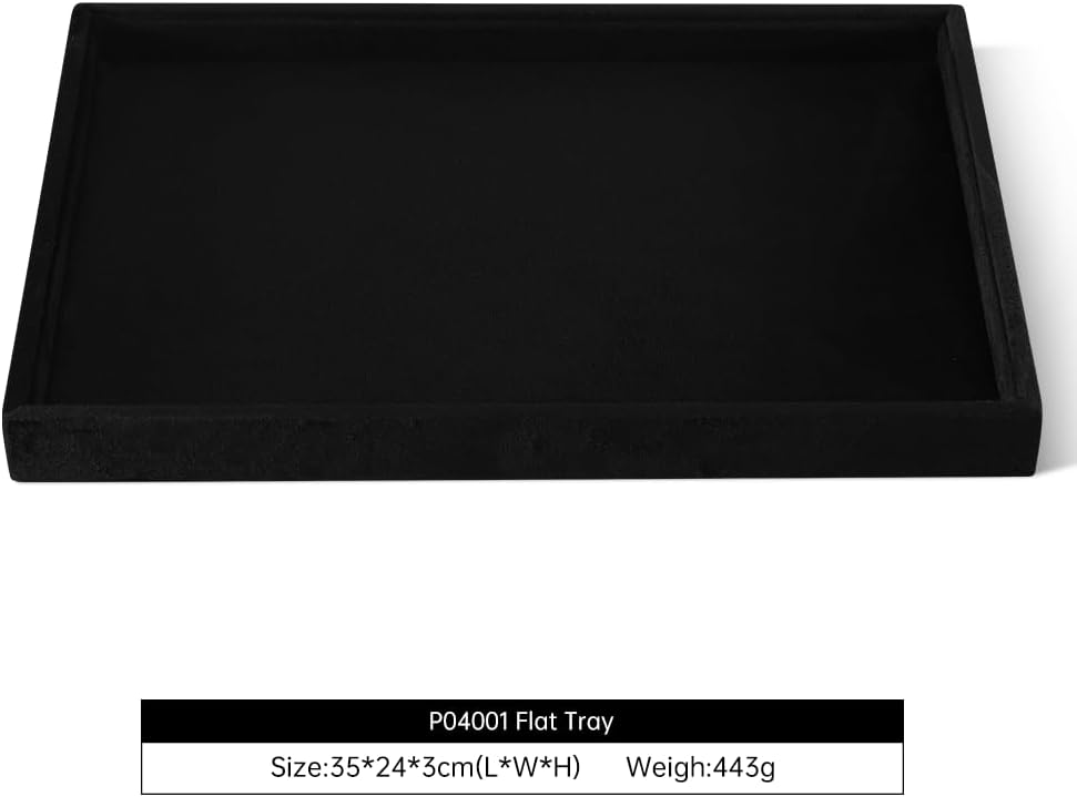 Velvet Stackable Jewelry Display Flat Tray For Ring Earring Necklace Bracelet, Bangle Pendant Storage Blank Plate, Shop Countertop Jewelry Dish Organizer (Black)