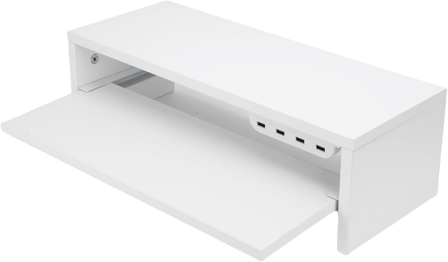BAFOVY Desktop Monitor Stand Riser with USB Hub and Drawer, 20-Inch Wooden Desk Organizer for Laptop and Computer Screens, 15cm Height Adjustable Solution (Milk White)