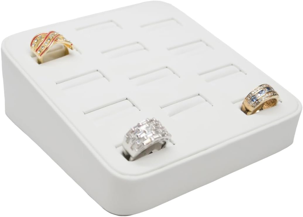 Novel Box 12-Slot White Leatherette Rings/Earrings/Cufflinks Holder Tray 5.75x5x2 Inches - Ring Holder Organizer for Selling or Personal Use - Jewelry Display Trays for Special Occasions