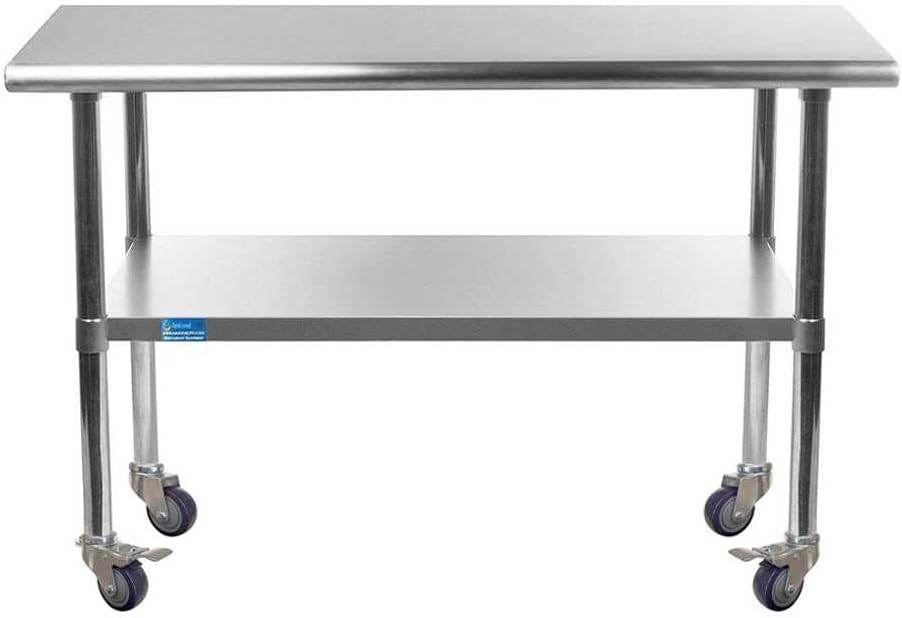 AmGood 48" Long x 36" Deep Stainless Steel Table with Casters