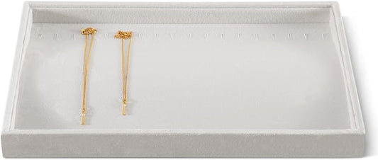 Velvet Jewelry Display Tray For Bracelet Pendant Necklace, Multi-Slot Stackable Storage Tray For Long Chain Jewelries, Drawer Insert Jewelry Organizer (White)