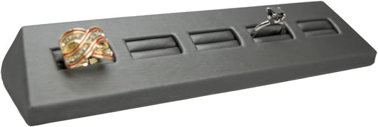 Novel Box 5-Slot Silver Leatherette Rings/Earrings/Cufflinks Holder Tray 8.12x1.75x1 Inches - Ring Holder Organizer for Selling or Personal Use - Jewelry Display Trays for Special Occasions