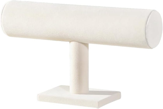 T-Bar Bracelet Holder Stand, Bracelet Jewelry Organizer Stand, Bangle Bracelet Watch Display for Selling, Scrunchie Hair Ties Jewelry Storage Rack for Women (1 tier beige)