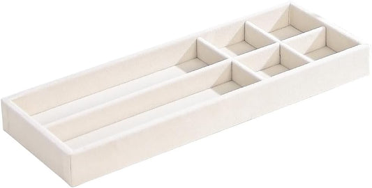 Divided Drawer Organizer Tray, Velvet Jewelry Storage Tray, Necklace Bracelet Ring Earring Display Tray,Bedside Nightstand Desk Holder Tray for Phone Watch Sunglasses Cosmetics Storage/Beige/6grid