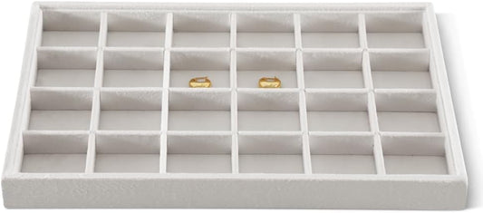 Velvet Stackable Jewelry Display Tray, 24 Grid Earring Ring Storage Tray, Drawer Divider Jewelry Accessories Organizer Plate (White)