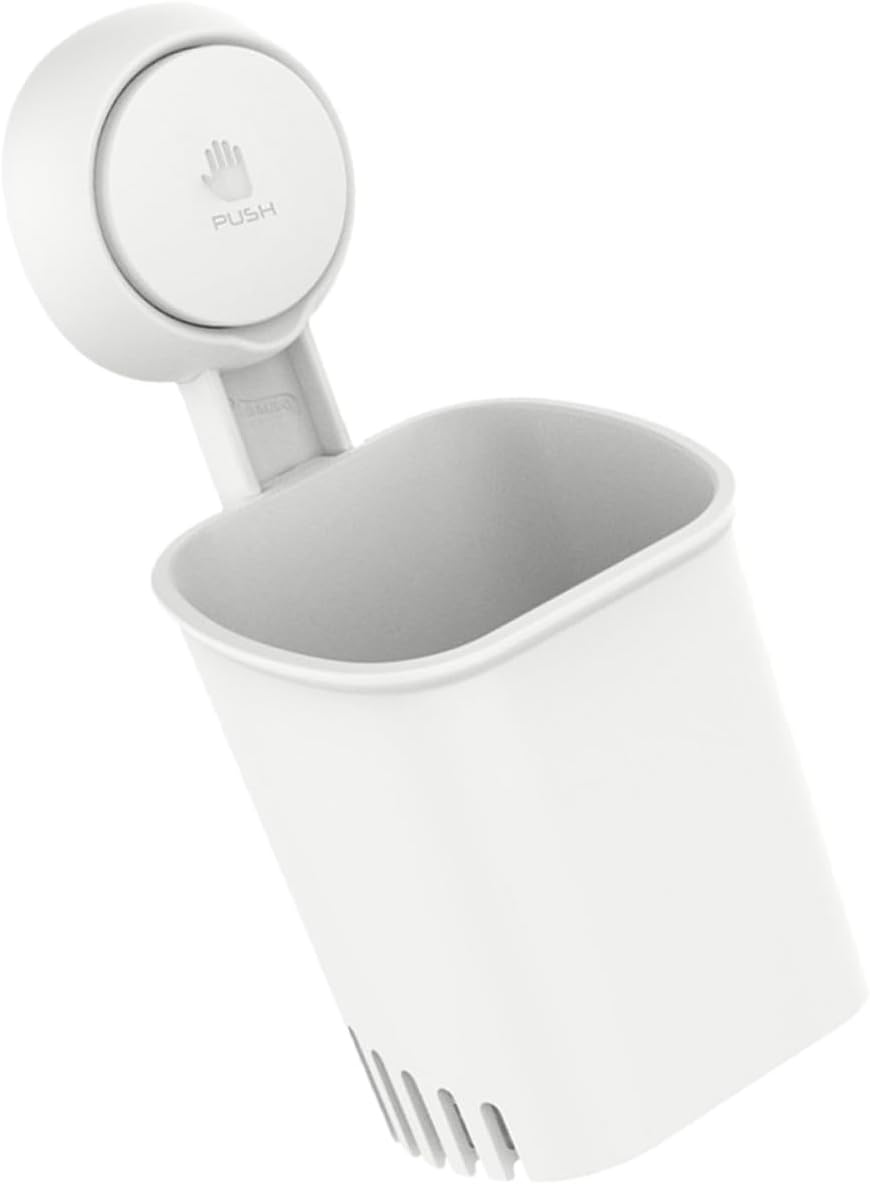 Strong Suction Toothbrush Holder Wall Mount No Drilling Bathroom Organizer with Ventilated Storage Shelf for Toothbrush Razor Makeup White