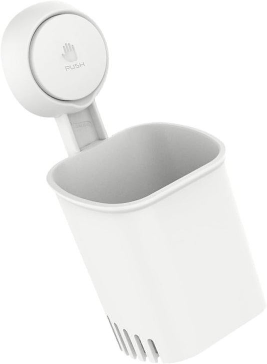 Strong Suction Toothbrush Holder Wall Mount No Drilling Bathroom Organizer with Ventilated Storage Shelf for Toothbrush Razor Makeup White