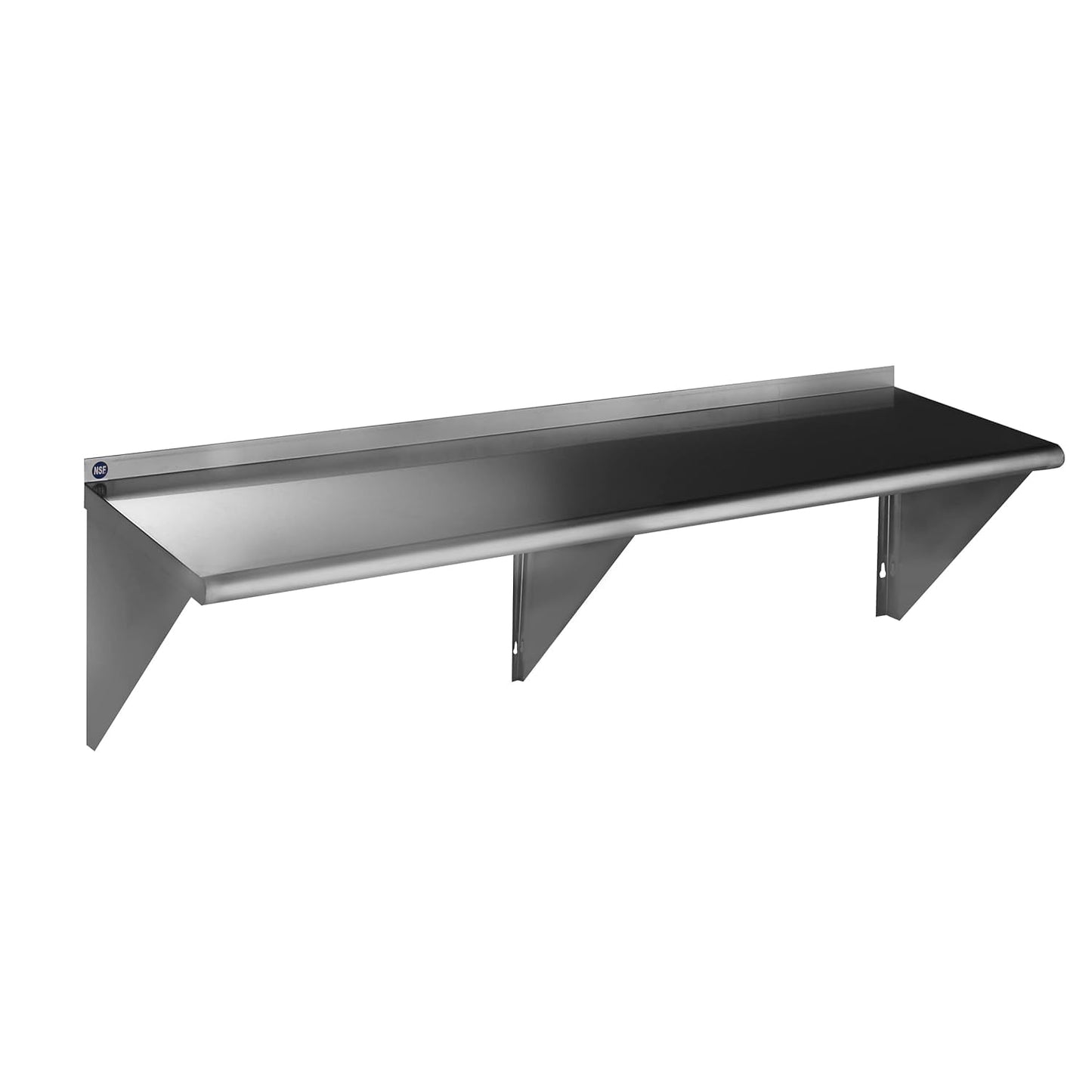 ROCKPOINT Stainless Steel Shelf 18 x 72 Inches 500lb, NSF Metal Commercial Shelves Wall Mount Floating Shelving with Backsplash for Restaurant, Kitchen, Home and Hotel, Silver