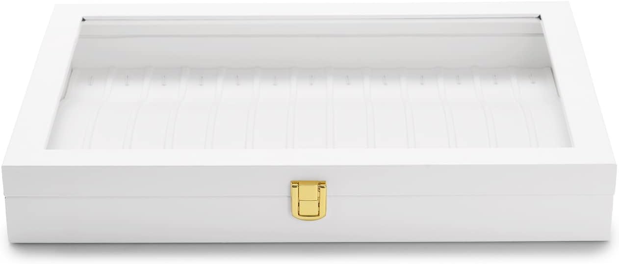 Oirlv White Leather Acrylic Lid Jewelry Necklace Organizer Box Necklace Bracelet Display Holder Case Drawer Insert Women Gift