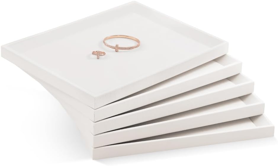 Jewelry Trays, Leather Tray, Luxury White Jewelry Organizer Tray For Necklace,Earring,Ring,Flat Jewelry Organizer For Dresser