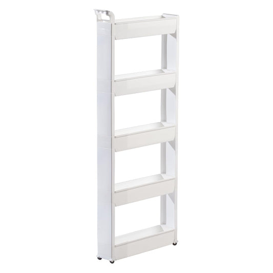 Miles Kimball 5 Tier Slim Cart, White, Durable Plastic, Easy Assembly, Holds Up to 6.5 lbs