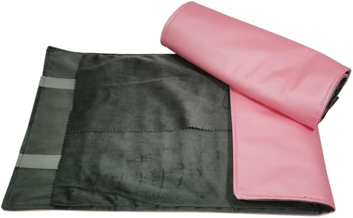 Portable Jewelry Roll Untangled Secure Necklace Travel Storage Bag Displays Holder 16 Chain (Pink PU and gray velvet)
