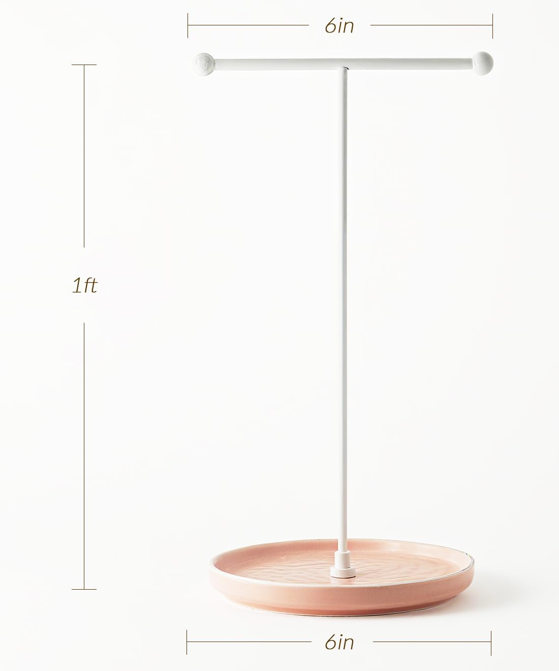 VROOMIUM Necklace Holder Stand - 6in Ceramic Base X 1ft Height, Aesthetic Decor for Bedroom, Jewelry Organizer for Necklace, Bracelets, Rings, Exhibidor de Collares- Romantic Pink