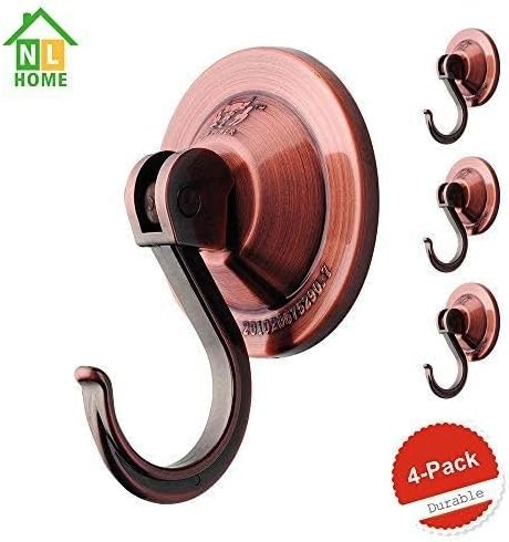Suction Cup Hooks, 4-Pack Vacuum Wreath Hangers for Flat Smooth Wall Surface, Copper