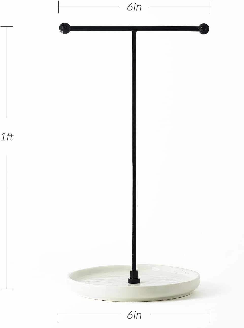 VROOMIUM Necklace Holder Stand - 6in Ceramic Base X 1ft Height, Aesthetic Decor for Bedroom, Jewelry Organizer for Necklace, Bracelets, Rings, Exhibidor de Collares- Chic White