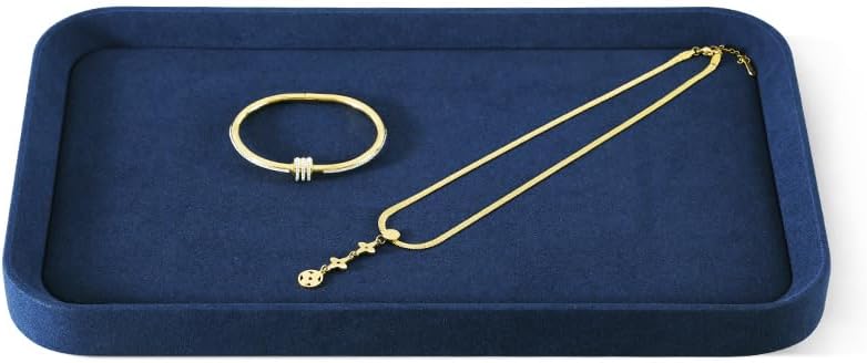 Jewelry Display, Microfiber Valet Tray,Luxury Jewelry Drawer Organizer,Premium Flat Tray,Blue Jewelry Tray
