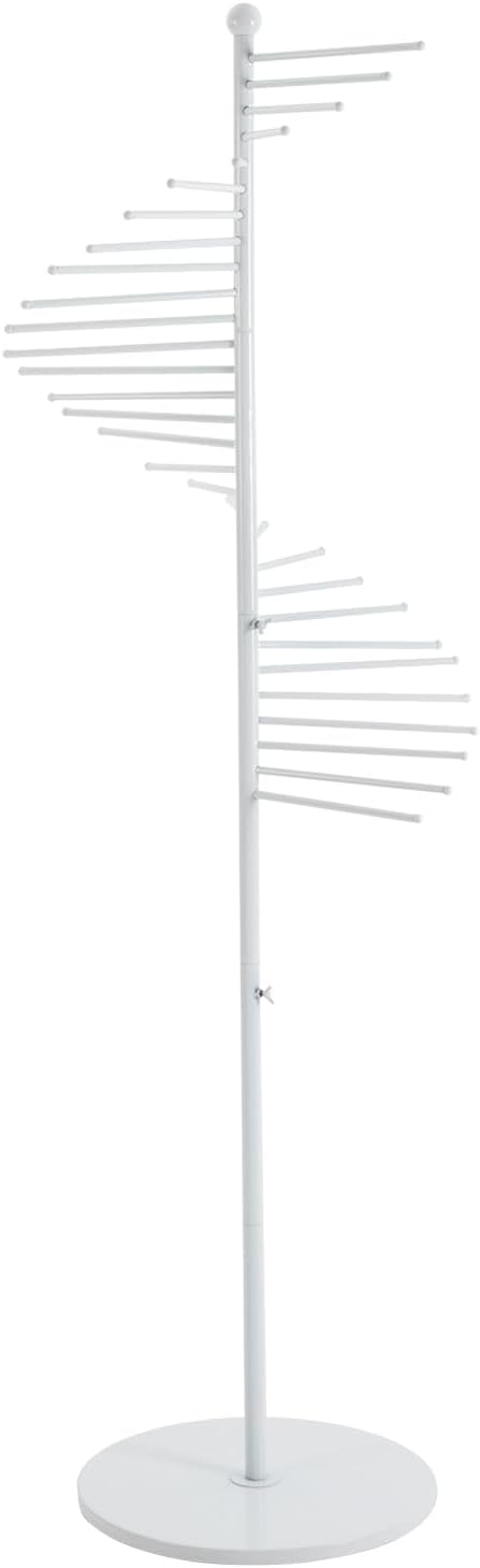 Scarf Organizer, 67" Freestanding Scarf Display Rack 30 Tiers Metal Spiral Scarf Holder Hijab Organizer Stand Belt Pants Hanger Space Saving Shelves for Clothing Store Home (White)