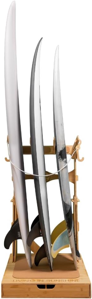 LISS Spirit Surfboard Rack Stand Holder for 3 & 4 Boards, Indoor Storage Display for Longboard, Shortboard, Snowboard, Wakeboard, Skateboard Up to 10Ft Long
