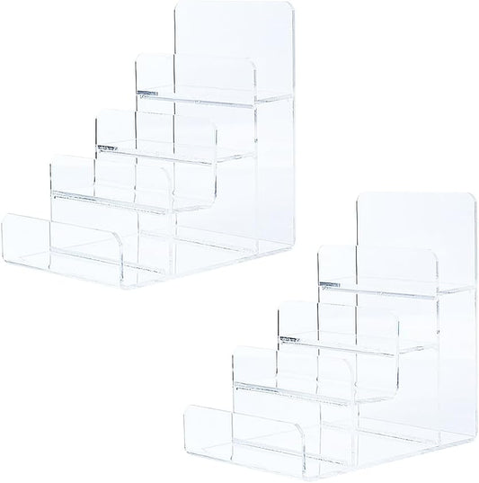 Acrylic Wallet Display Stand Purse Handbag Organizer, Clear Jewelry Riser Display Stand Purse Display Rack, Acrylic Display Shelf for Cosmetic Perfume Jewelry Sunglasses Handbag (2 PCS-4 Tier)