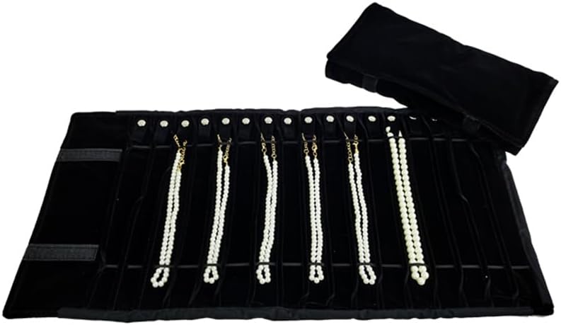 Portable Jewelry Roll Untangled Secure Necklace Travel Storage Bag Displays Holder 16 Chain (Black)
