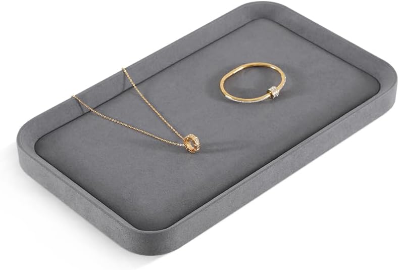 Jewelry Display,Yinbeini Microfiber Valet Tray,Luxury Jewelry Drawer Organizer,Premium Flat Tray,Grey Jewelry Tray