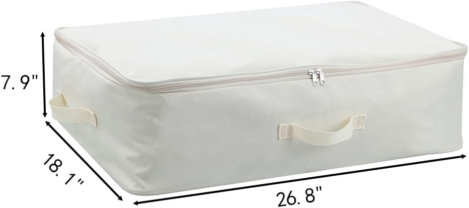 Comforter Clothes Storage Bag, 26.8 x 18 x 7.8 inches, 600D Oxford Fabric for Blanket, Quilt, Pillow, Bedding, Clothes, Sweater, Bedding, Foldable Zipper Container Tote, 2 Carrying Handles, Beige