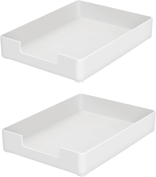 Desk Letter Tray, 2 PCS A4 Size Plastic Stackable File Document Organizer, Office Desktop File Paper Holder, Anti-Skid Stacking Support for Office Supplies (2X White)