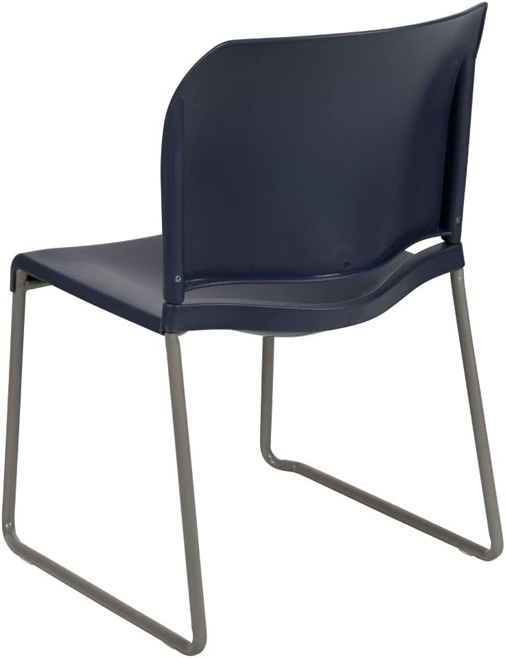 Flash Furniture HERCULES Series 880 lb. Capacity Navy Full Back Contoured Stack Chair with Gray Powder Coated Sled Base