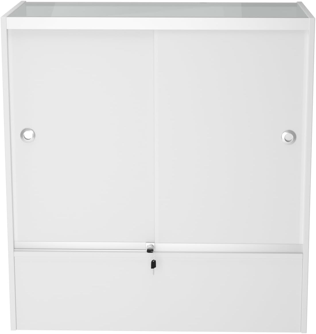 WISDOMFUR 48” Display Showcase with LED Lighting – White Melamine Finish, Adjustable Glass Shelf, Locking Sliding Doors – 4ft Retail Display Cabinet for Stores & Exhibits