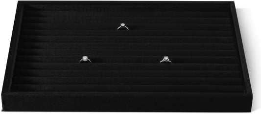 Velvet Ring Display Tray, Stackable Muilt Slot Rings Ear Stud Storage Tray, Drawer Insert Jewelry Accessories Organizers Plate (Black)
