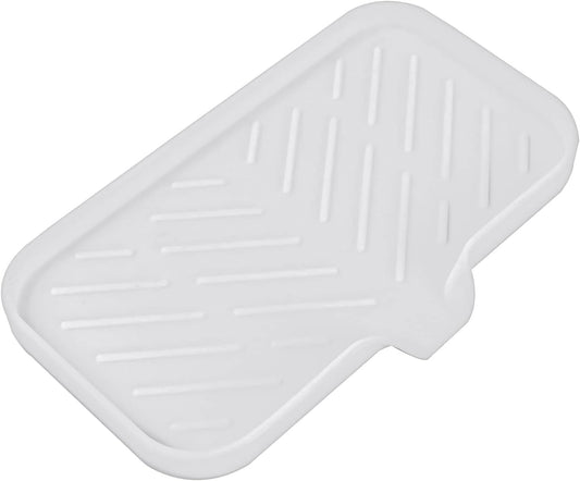 Silicone Bathroom Soap Dishes with Drain Spout-Bathroom and Kitchen Sink Organizer,Sponge Holder,Dish Soap Tray,Perfect for Dispenser,Scrubber,Bottle,Cup on Sink or Counter-White 9.6"×5.3"