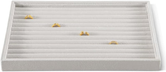 Velvet Ring Display Tray, Stackable Muilt Slot Rings Ear Stud Storage Tray, Drawer Insert Jewelry Accessories Organizers Plate (White)