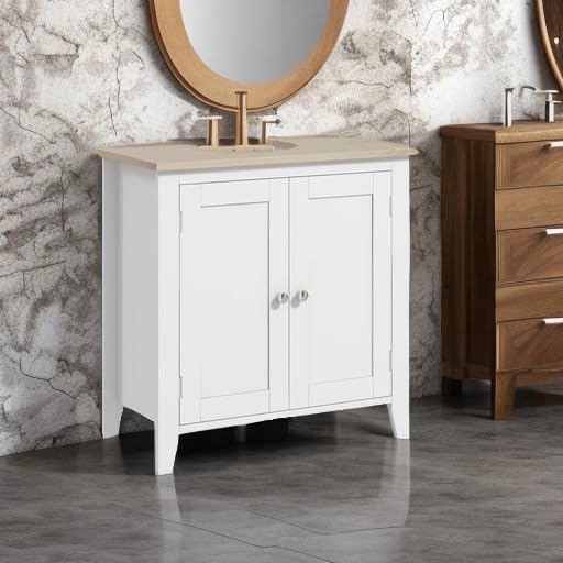 kleankin Pedestal Sink Storage Cabinet, Under Sink Cabinet with U-Shape and Adjustable Internal Shelf, White