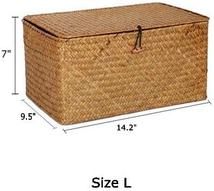 DOKOT Woven Wicker Storage Bins with Lid, Seagrass Basket for Shelf Organizer, Extra Large, Set of 3