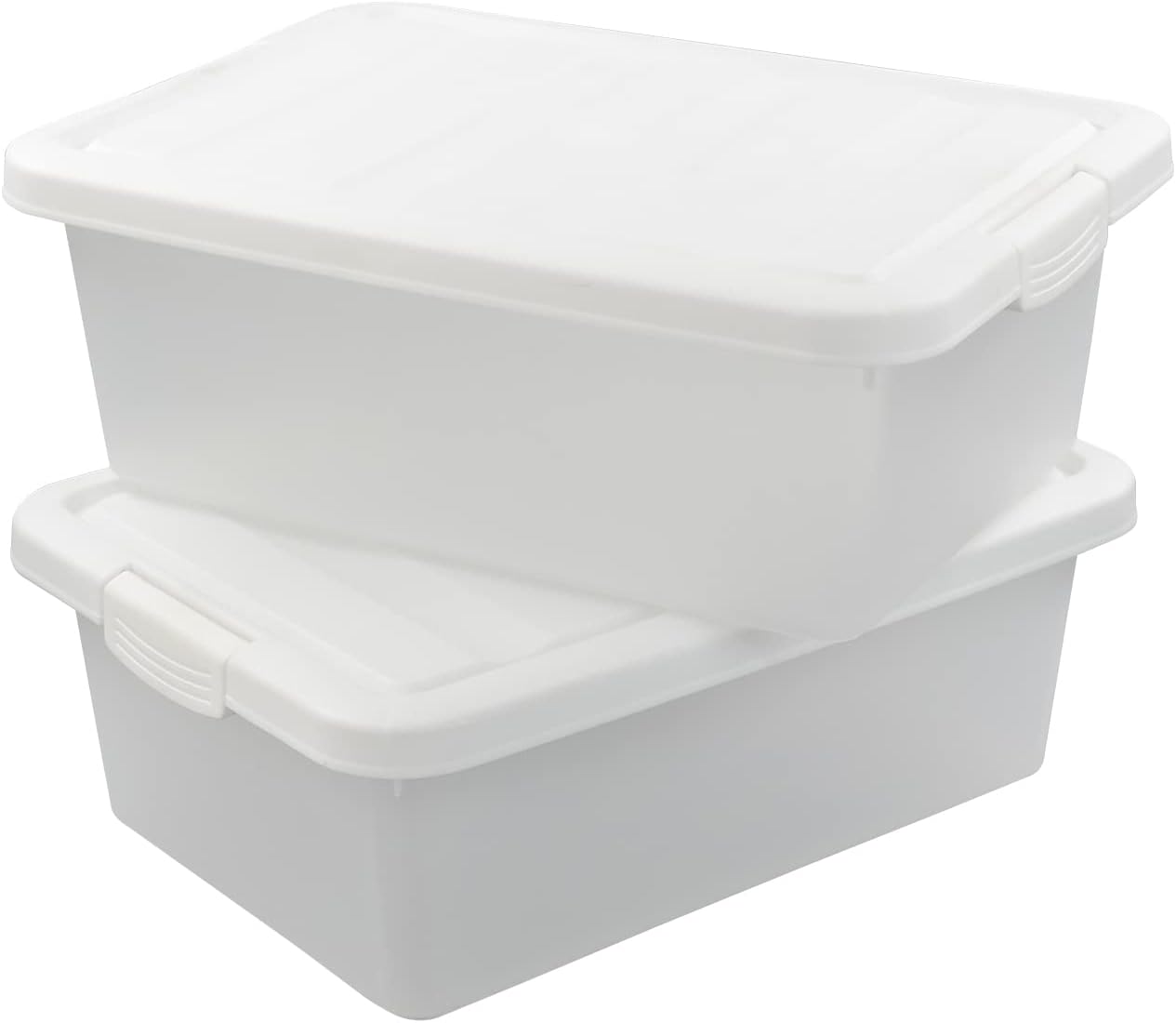 14 Quart Clear Storage Box, Underbed Plastic Latch Box with White Lids, 2-Pack