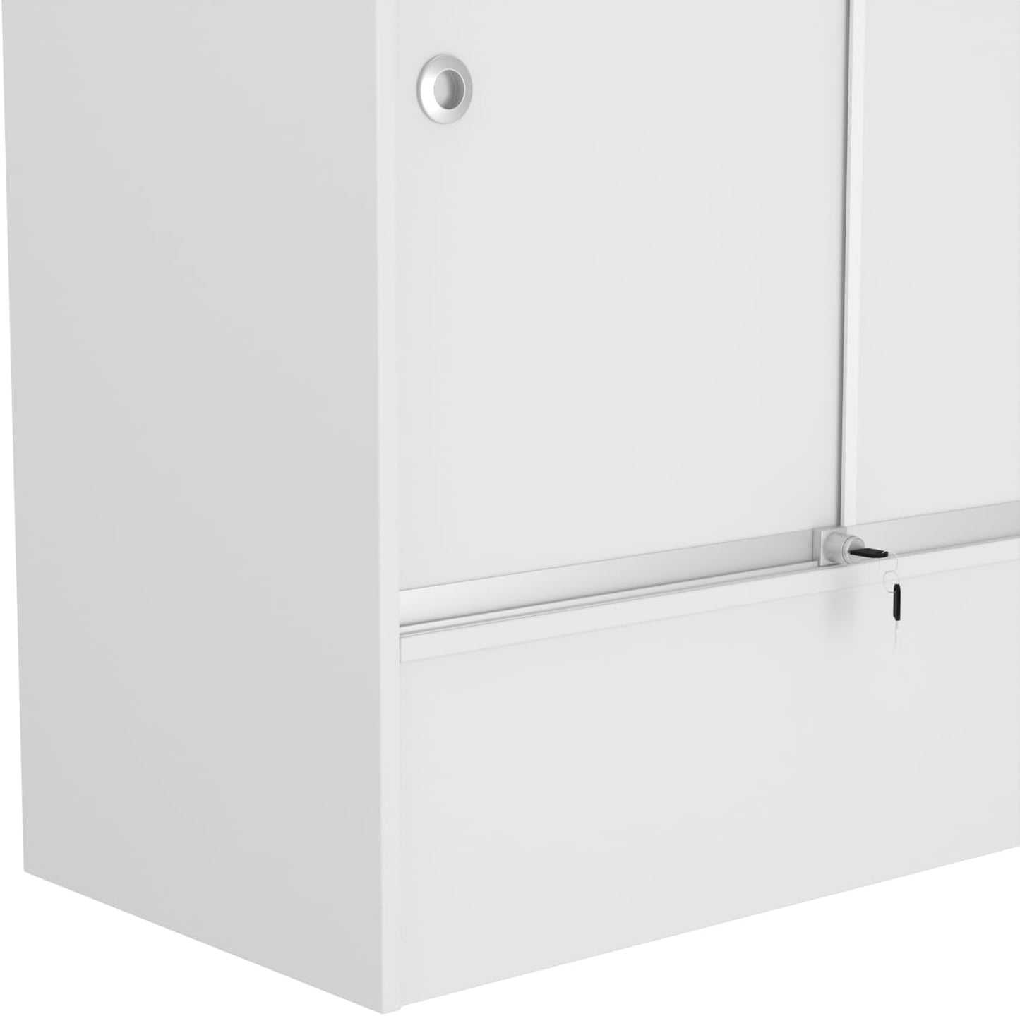 WISDOMFUR 48” Display Showcase with LED Lighting – White Melamine Finish, Adjustable Glass Shelf, Locking Sliding Doors – 4ft Retail Display Cabinet for Stores & Exhibits
