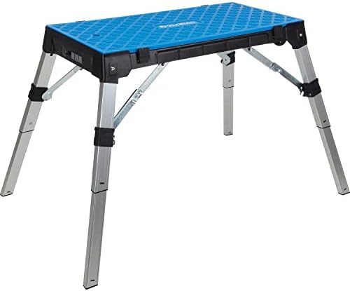 Global Industrial 4-in-1 Multi-Purpose Portable Workbench with Power Strip, All-in-One Workbench, Dolly, Creeper, and Platform, Plastic Top with Steel Legs