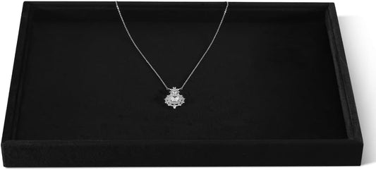 Velvet Stackable Jewelry Display Flat Tray For Ring Earring Necklace Bracelet, Bangle Pendant Storage Blank Plate, Shop Countertop Jewelry Dish Organizer (Black)