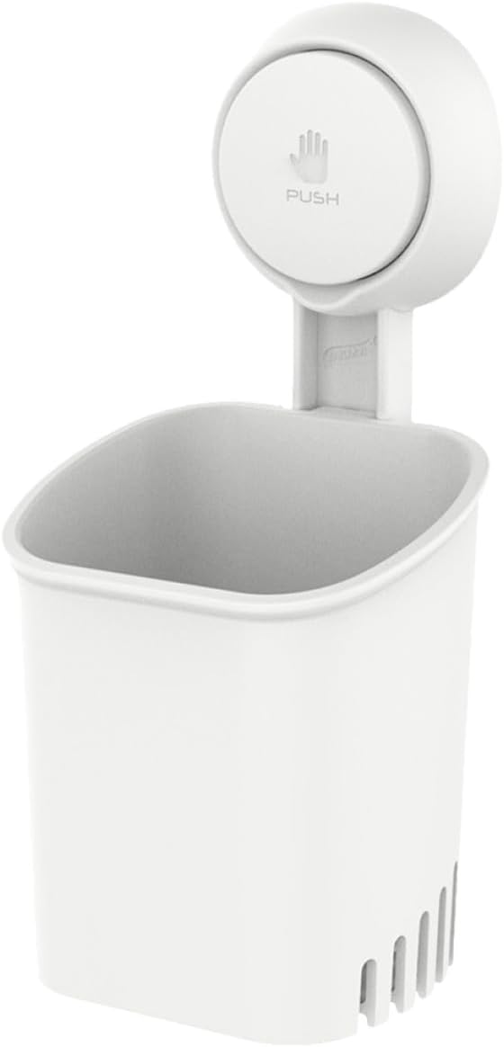 BESPORTBLE Strong Suction Cup Wall Toothbrush Holder with Draining Rack for Razor and Toothpaste White Bathroom Organizer No-Drill Mount Storage for Hygiene Accessories