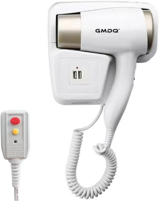 Wall Mounted Hair Dryer with USB Charging Port for Bathroom - 110V Professional Blow Dryer, Fast Drying Salon Motor & Dual Voltage Support, Includes Stand Rack, Screws+Adhesive
