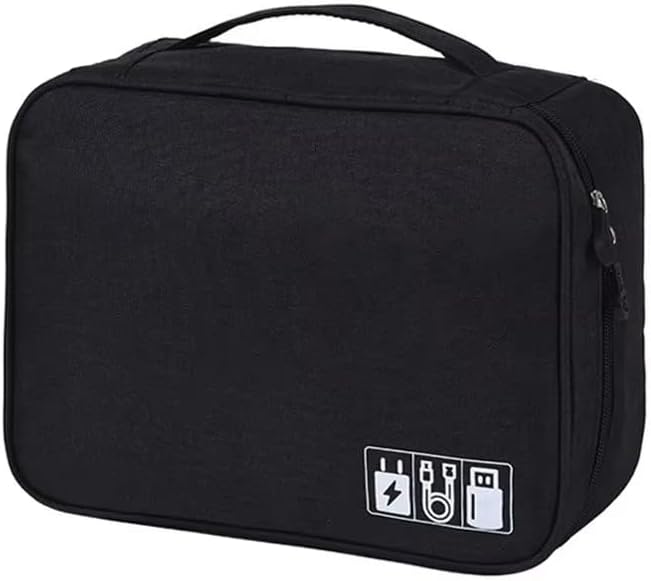 Travel Cable Organizer Bag for Electronics Accessories Portable Tech Carrying Large Storage Case for Charger, Cord, Power Bank, Hardware Waterproof (1PCS) (Black)