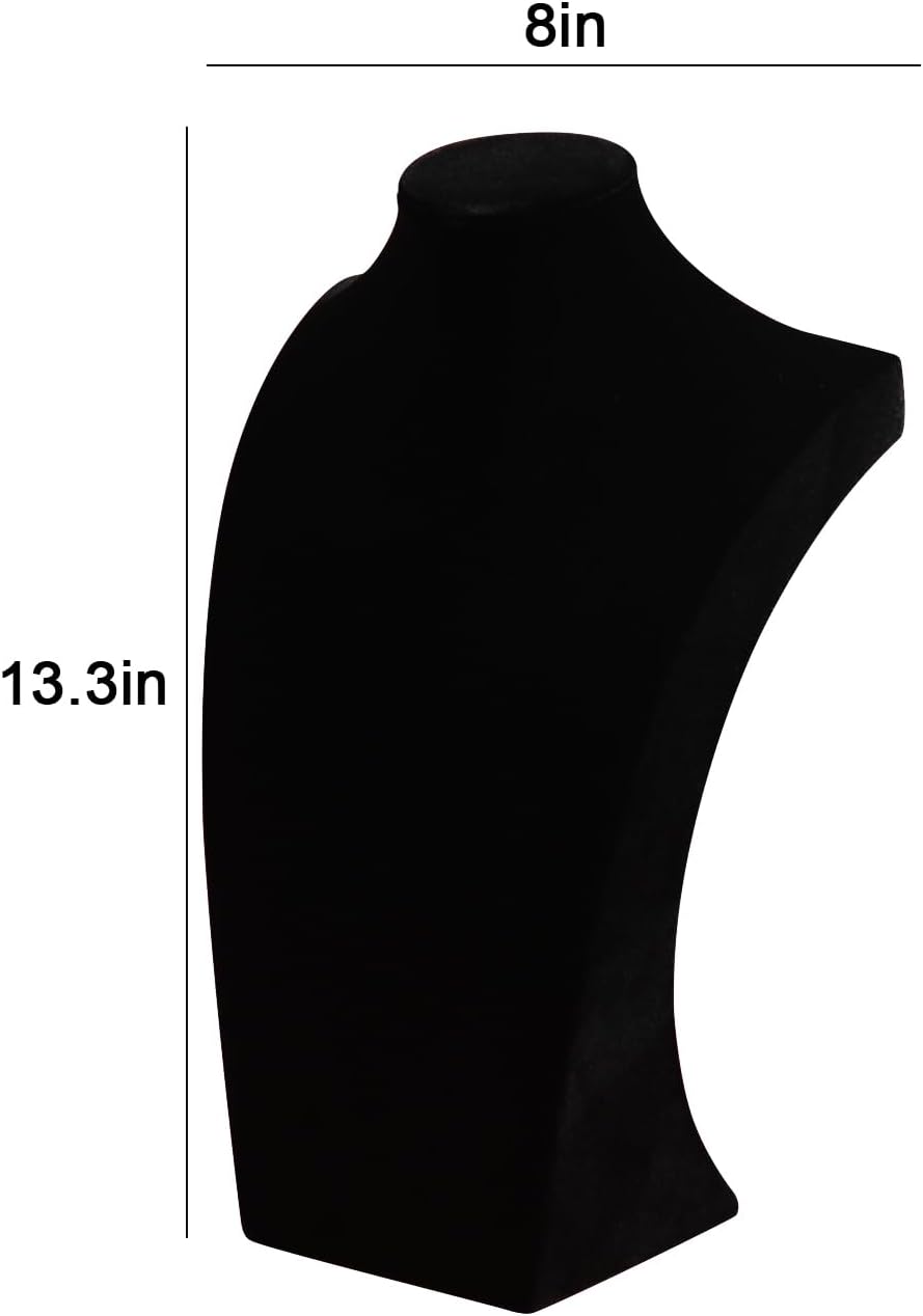 Coward 3Pcs Necklace Bust Stand Rack for Selling Show, Black Velvet Necklace Jewelry Display Holder for Jewelry Exhibition or Store Shop Show (11" Hight)