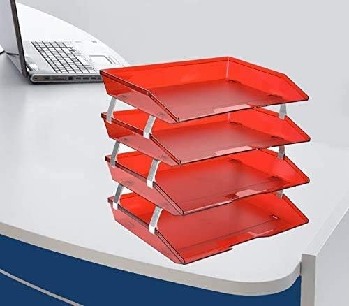 Acrimet Facility 4 Tier Letter Tray, Side Load, Letter Size/A4, Desktop File Organizer, Plastic (Clear Red)