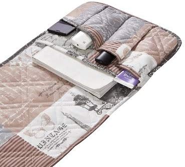 Brilliant Sunshine Paris and Toile Floral Patchwork Couch Armrest 5 Pockets Organizer, Slip Resistant Armchair Caddy, Washable Remote Controls Holder, Storage for Magazine, Tablet, 35×13", Latte Grey