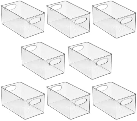 mDesign Plastic Home Closet Organizer - Basket Storage Holder Bin w/ Handles for Bedroom, Bathroom, Cabinet Shelves, Entryway, and Hallway - Holds Sweaters, Purses - Ligne Collection - 8 Pack - Clear